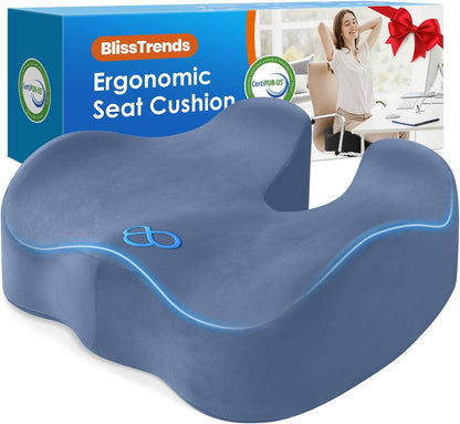 BlissTrends Memory Foam Seat Cushion for Office Chair & Car Seat, Black | 4.7in Ergonomic Tailbone & Sciatica Support with Removable Velvet Cover for Pressure Relief and Long Sitting Comfort