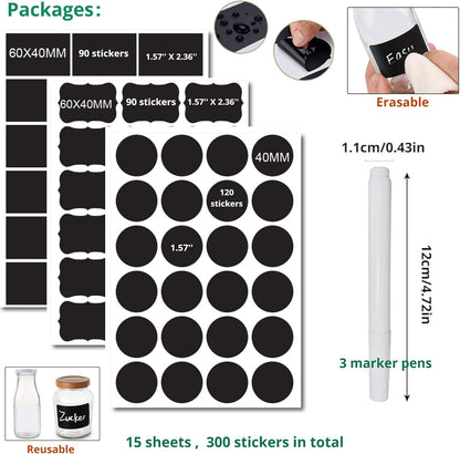 Chalkboard Label 240 Pcs Waterproof Reusable Labels for Food Containers Chalk Sticker Labels with 3 Liquid Chalk Markers for Mason Jars, Parties Decoration, Craft Rooms, Storage, Home, Kitchen