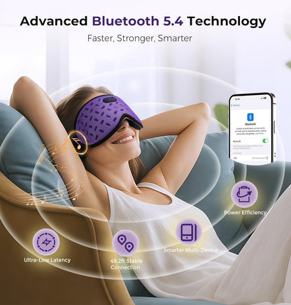 LC-dolida Sleep Headphones, Sleep Mask with Bluetooth 5.4 Headphones, Detachable 3D Blackout Eye Mask with Wireless Headphones Bluetooth Sleep Mask for Side Sleepers, Cooling Music Mask Gift (Purple)