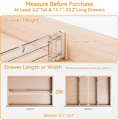 8 Pack 3.2 Inch Shallow Acrylic Drawer Dividers for Clothes -Expandable from 15-21''- Adjustable Drawer Dividers for Baby Clothing,Sock,Underwear,Clear in Drawer Separators for Dresser,Kitchen