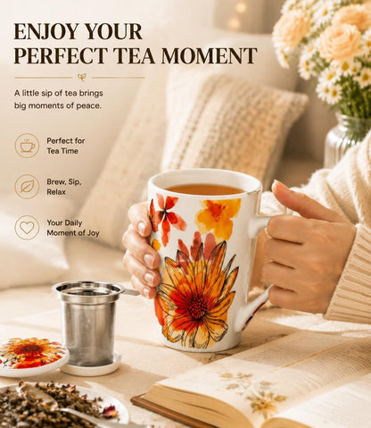 GBhome Tea Mug with Infuser and Lid,18 oz Loose Leaf Tea Cup with Steeper