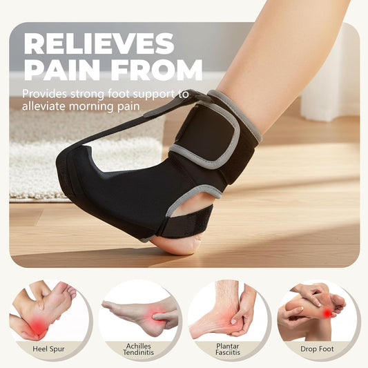 Plantar Fasciitis Night Splint Sock - Adjustable Planter Facetious Relief Brace for Women Men,Soft Plantar Fascia Boot for Sleeping,Support Relief Foot Drop Achilles Tendonitis Relief Day Night (Black, OSFA)