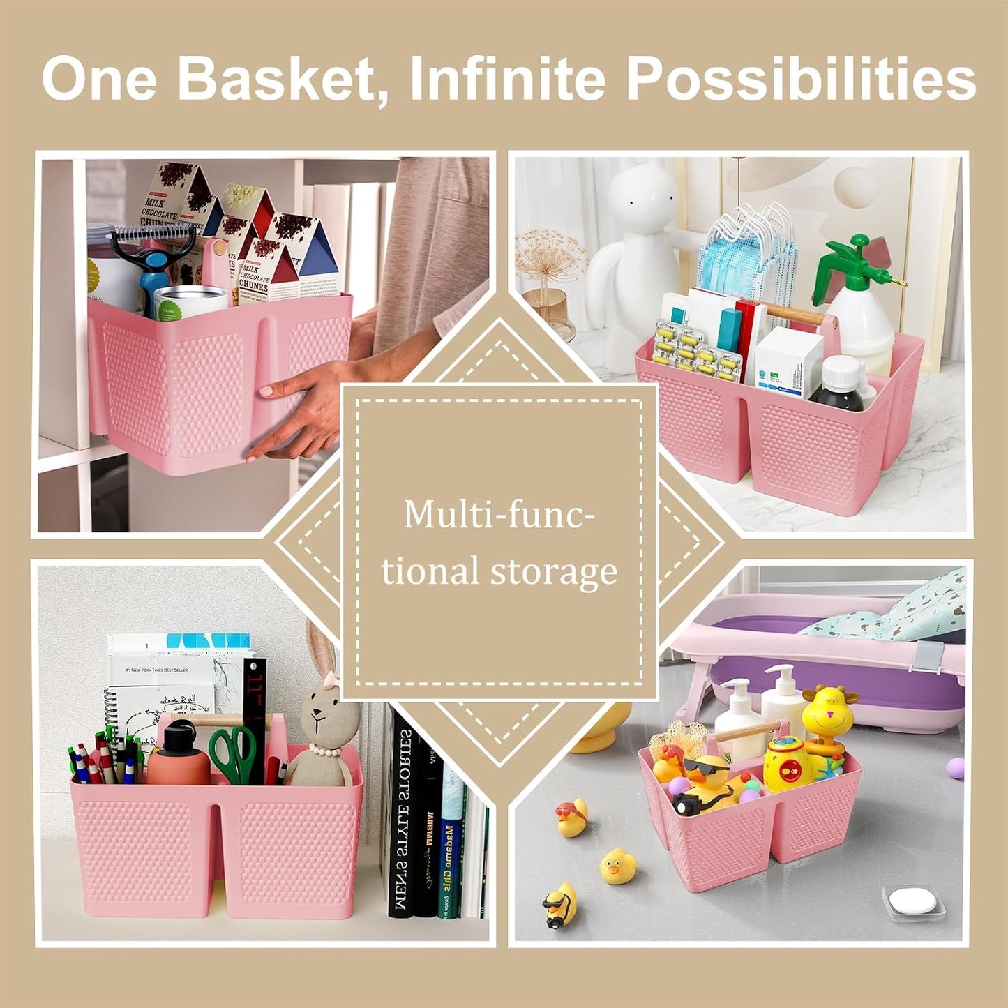 Shower Caddy Portable and Cleaning Caddy Organizer for Bathroom, Kitchen,Toiletries Storage, Caddy organizer with handle, Rust-Resistant, Durable Material(Milky White, 9.36"L×7.73"W×7.24"H)