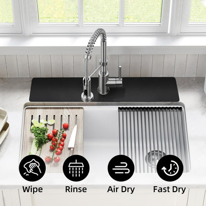 LOPNUR Cuttable Faucet Mat for Kitchen Sink, Extra Long 29 Inch, Black | Super Absorbent & Fast Dry Diatomite Sink Splash Guard, 0.8-2.4 Inch Adjustable Faucet Hole, Cut to Fit Bathroom & RV Sinks