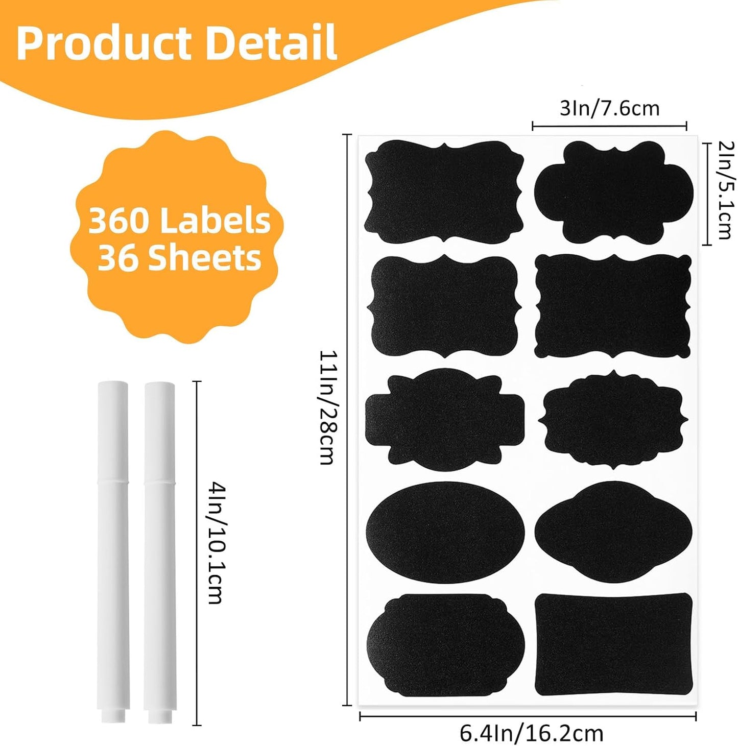 Homrelaxy 360Pcs Chalkboard Labels – 2.1x1.4 Inch Reusable Blackboard Stickers with 2 White Erasable Chalk Markers, 12 Assorted Shapes, for Mason Jars, Food Containers, and Pantry Storage