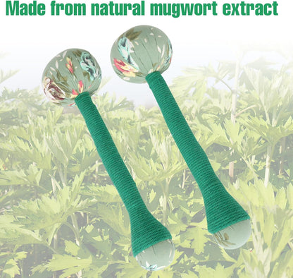 2PCS Herbal Wormwood Lymphatic Drainage Anti Slip Manual Massage Hammer Longer Handle Back Massager for Shoulder, Neck & Muscle Pain Relief (Rose Red/Dark Blue)
