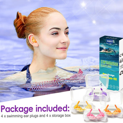 Waterproof Swimming Ear Plugs for Adults Kids, 3 Pairs Reusable Silicone | Reusable swim earplugs for pools, surfing, diving, showering and water sports, Keep Water Out and Ear Protection