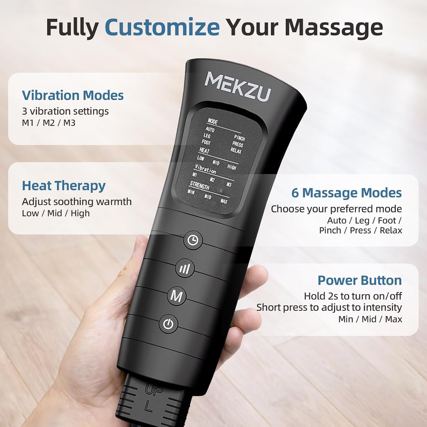 MEKZU Air Compression Leg Massager with Heat, 6 Massage Modes, Foot Boots | Circulation and Pain Relief, 3 Vibration Settings, Compression Leg Wraps for Daily Relaxation, Seniors and Adults