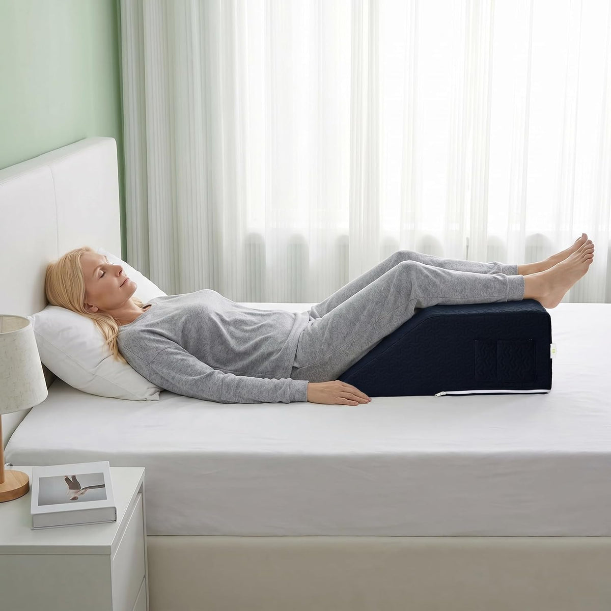 Leg Wedge Pillow Cover 24x21x8 in, Zipper & Pockets, Gray
