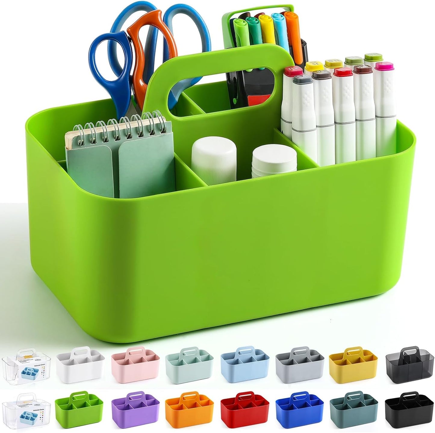 Multiuse Caddy Organizer with Handle, Portable Divided Plastic Tote Bin - Art Craft, Stationary Pen Marker Crayons, Makeup Hair Supplies Storage - Bathroom, Classroom, Dorm, Office, Desk Holder - Grey
