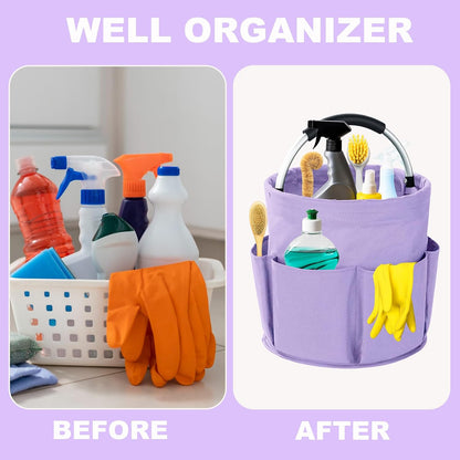 Cleaning Caddy with Handle, 17L Foldable Cleaning Supplies Organizer, Portable Storage Basket, Cleaning Supply Caddy, Multifunctional Cleaning Bucket Bag for Garden, Home, Kitchen (Black)