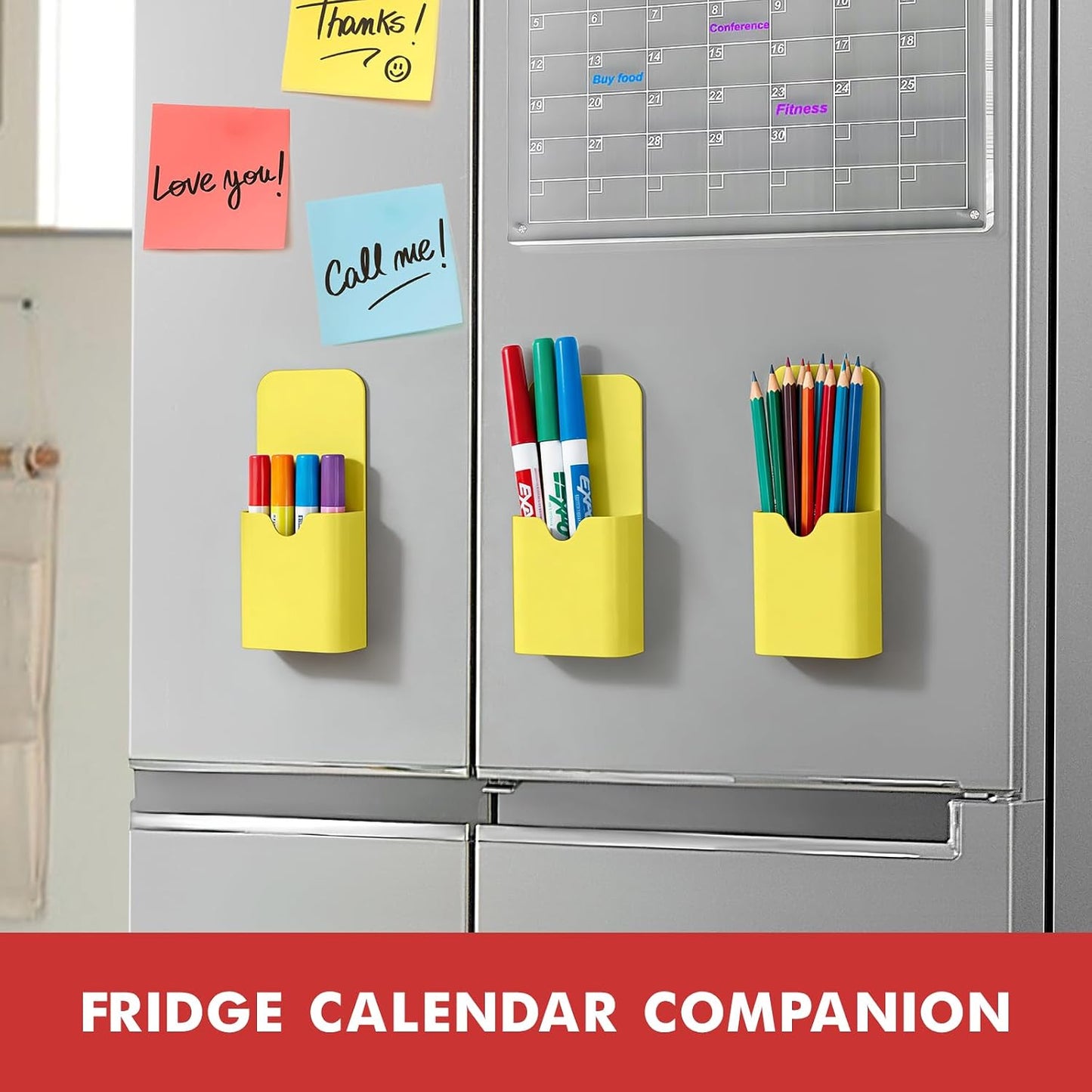 BEYGORM Magnetic Pen Holder for Refrigerator, Pencil Cup Organizer (Black) | Upgraded 1.5mm thick magnetic backing for whiteboards, lockers & fridge; 4 Pcs dry erase marker holder for classroom & office