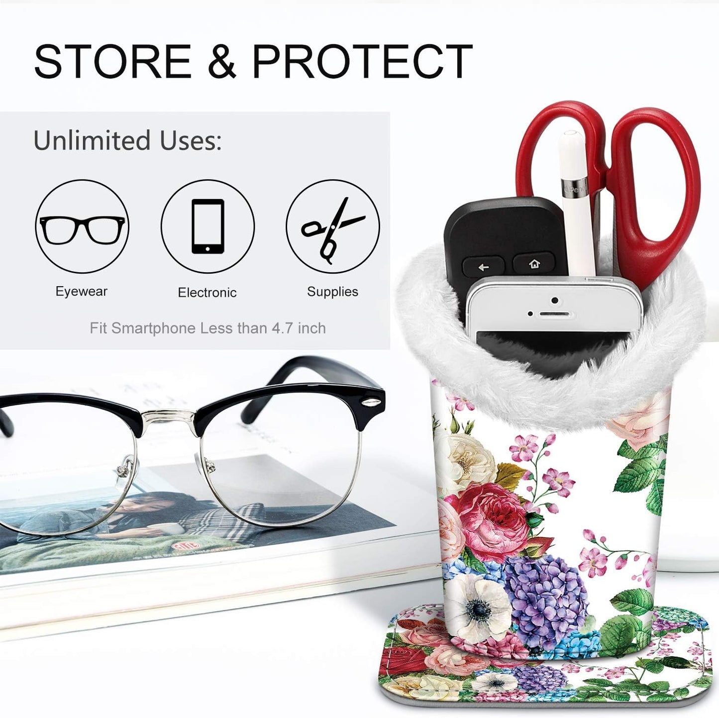 FINTIE Plush Lined Eyeglasses Holder, Glasses Stand Case For Nightstand | Soft Plush Lining, Bedside Eyeglasses Holder, Office Desktop Organizer, Small Item Storage, Anti-Scratch - Colors B