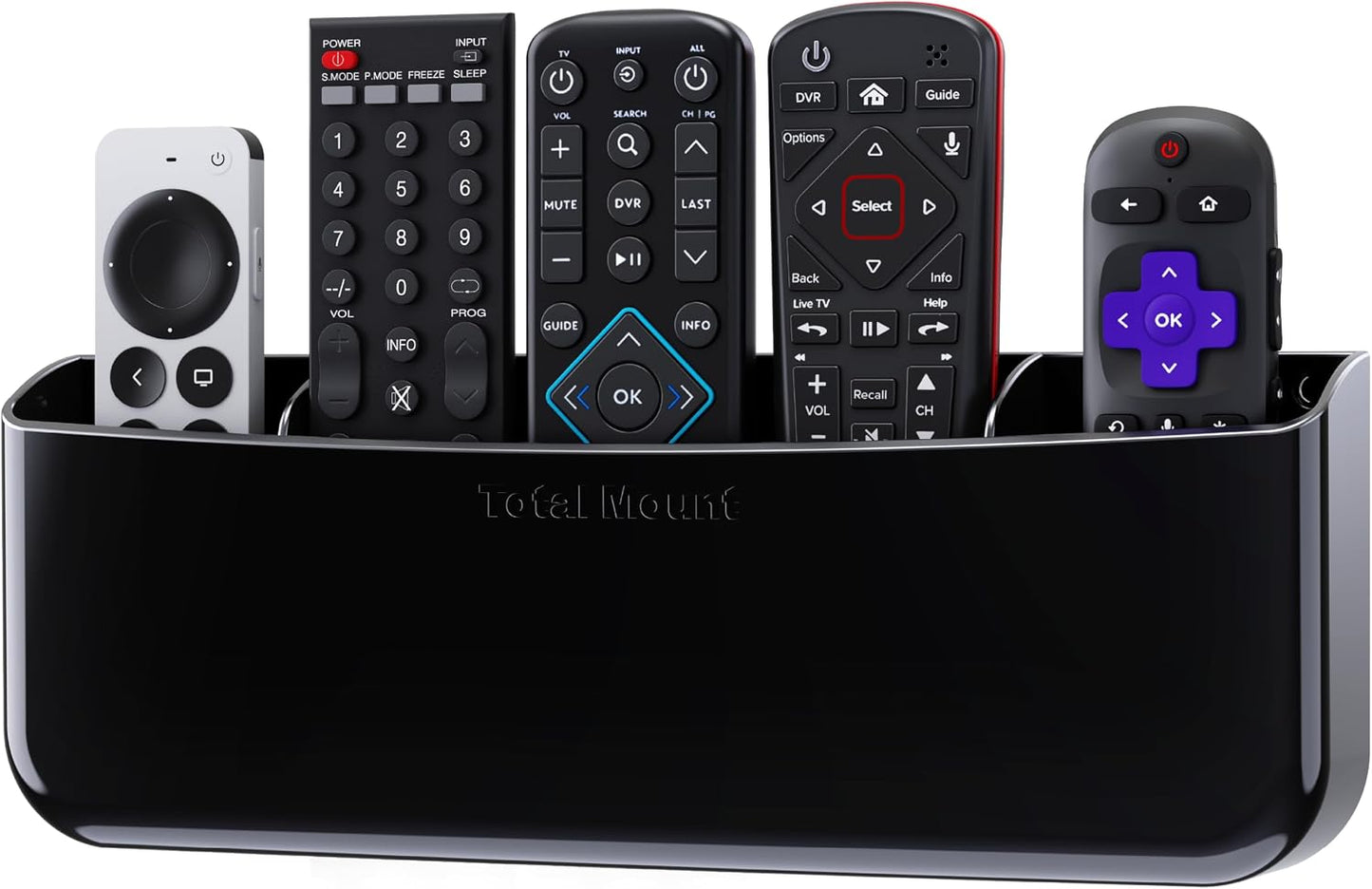 TotalMount Drop-Free Remote Holder – Removable Adhesive Strips – XL Black | Designed in the USA – Simply Put the Remotes In – No Tricky Magnet Alignment Needed (Holds 3 or 4 Remote Controls)