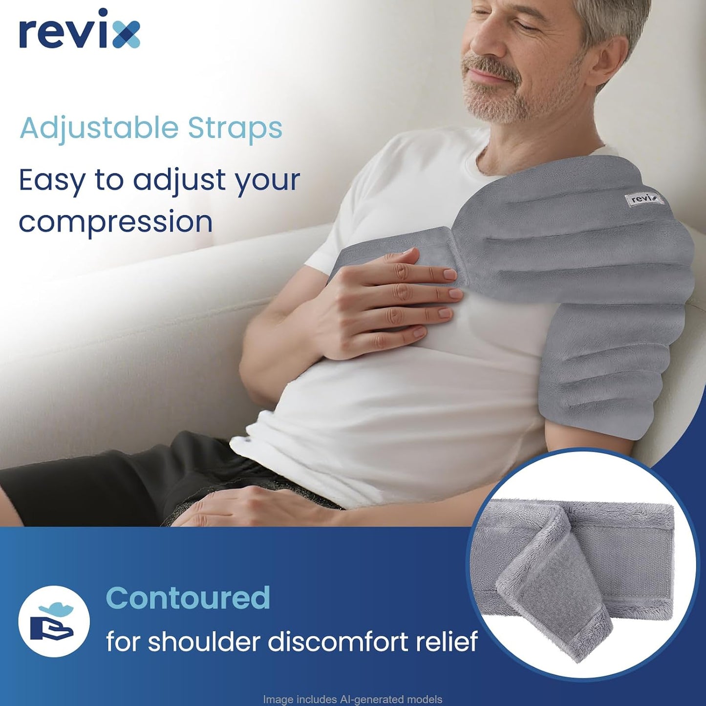 REVIX Microwavable Shoulder Heating Pad for Rotator Cuff, Moist Heating Pads Microwavable with Adjustable Strap, Shoulder Heating Pads for Upper Back Muscle Relaxation & Relief, Gray