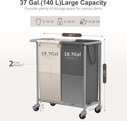 Heybly 3-Section Laundry Sorter Hamper,Rolling Laundry Hamper with Removable Bags – Heavy-Duty Laundry Sorter Cart with Wheels for Dirty Clothes, 40.2 x 15.4 x 33.1 Inches HLH024P03