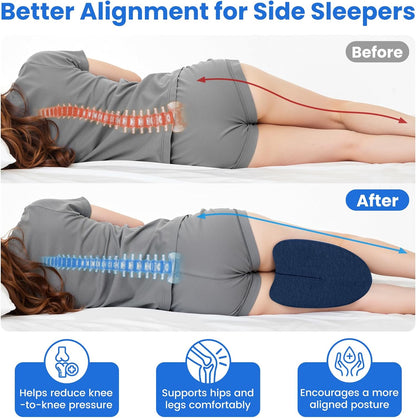 Knee Pillow for Side Sleepers - Cooling Gel Memory Foam Leg Pillow for Side Sleeping, Heart-Shaped Between Legs Cushion for Pressure Relief on Sciatica, Lower Back, Hips & Joints, Grey