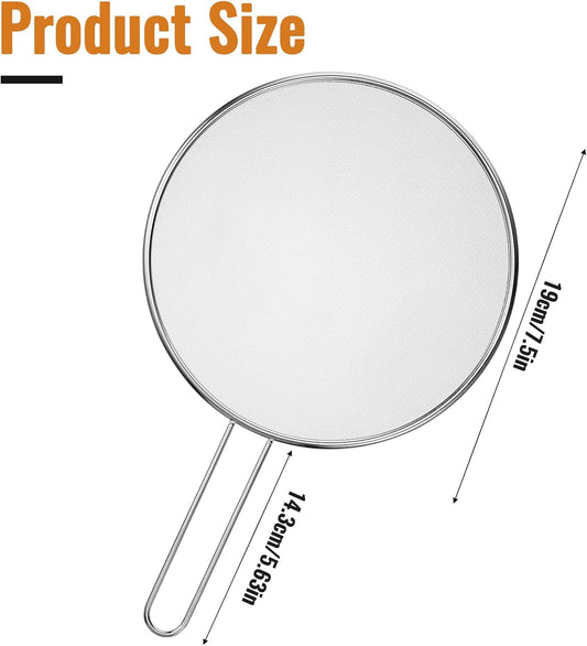 7.5 in Grease Splatter Guard, Stainless Steel Splatter Guard for Frying Pan Oil Splatter-Screen with Comfortable Grip Handle and Ultra Fine Mesh (Diameter 19 cm,Handle 14.3cm)