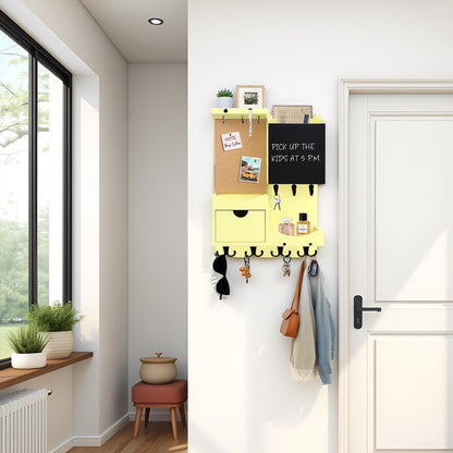 Key Holder for Wall Mount with Shelf and Mail Organizer, Key and Mail Holder with 16 Hooks, Farmhouse Entryway Organizer, Home Decor Rack (Pine Wood, White Washed)