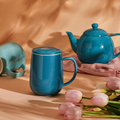 Sweese 20 OZ Porcelain Tea Mug with Infuser and Lid, Loose Leaf Tea Cup, Gifts for Tea Lover - Mint Green