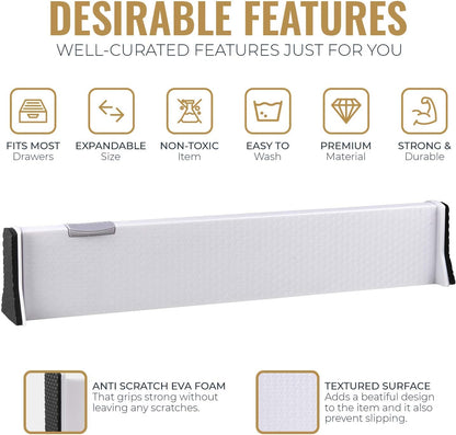 RAPTUROUS Adjustable Deep Drawer Divider – 6" Tall, Expandable 13-22", 4-Pack, Non-Slip Drawer Dividers for Clothes, Dresser, Kitchen & Office Organization (White)