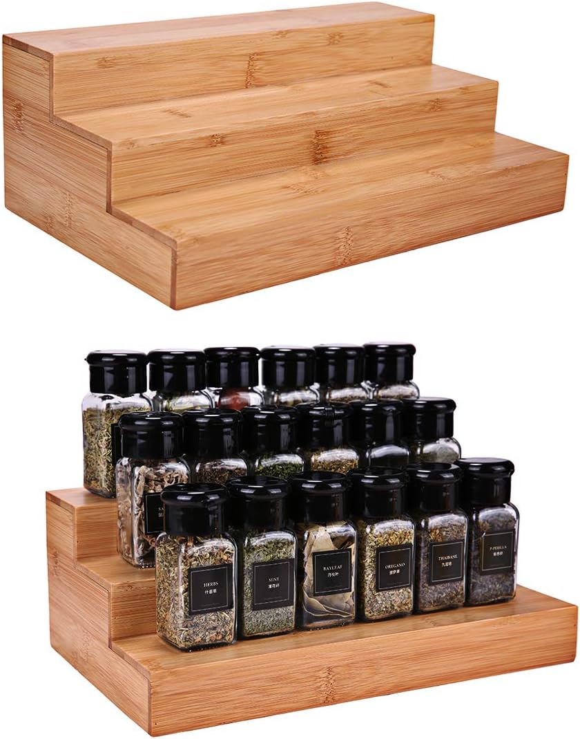 3-Tier Bamboo Drawer Spice Rack Wooden Kitchen Cabinet Spice Organizer Spice Jar Holder, Medicine/Health Care/Vitamin Bottles Storage Rack (Pre-Measure Drawer Dimensions), 1 Pack Drawer Rack