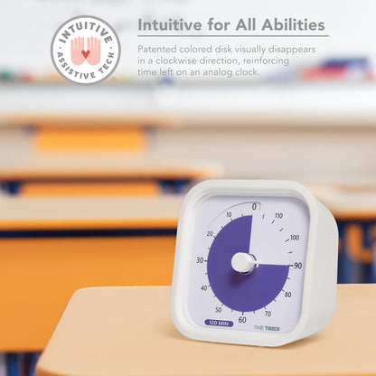 TIME TIMER 120 Minute MOD Education Edition ⁠— Visual Timer with Desktop Software for Kids Classroom Learning, Testing Timer, Study Tool and Office Meetings with Silent Operation (White - 120min)