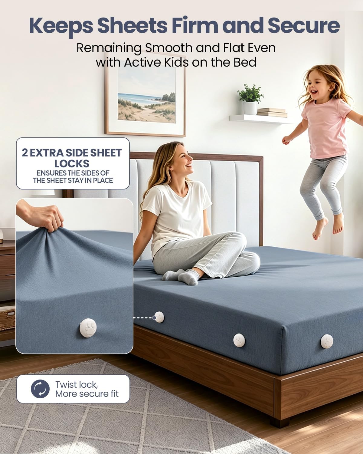 Bed Sheet Holders, Fitted Sheet Holder, 10 Twist-Locks, 360°Secure Fit