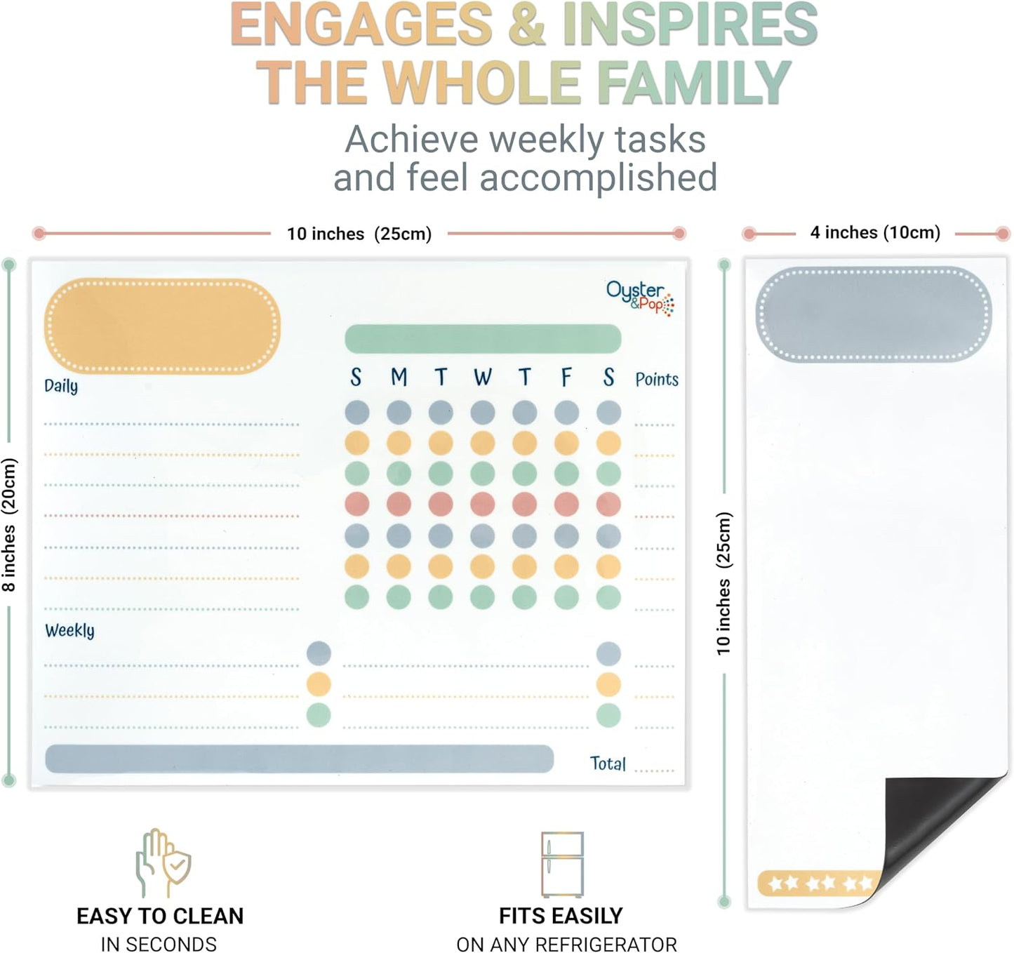 Oyster&Pop Black Chore Charts for Multiple Kids - 3 Pack Magnetic Dry Erase | Build responsibility, independence and routines - give kids and teens their own black magnetic board and weekly rewards