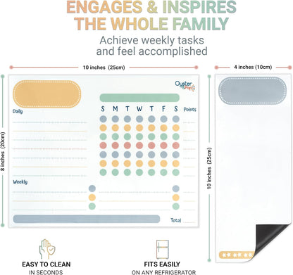 Oyster&Pop Black Chore Charts for Multiple Kids - 3 Pack Magnetic Dry Erase | Build responsibility, independence and routines - give kids and teens their own black magnetic board and weekly rewards