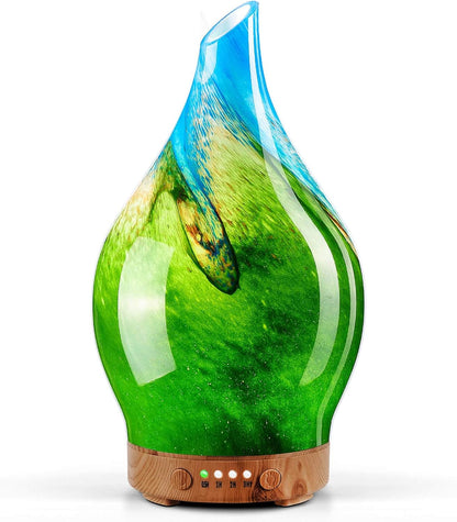 Porseme Oil Diffuser 3D Glass Aromatherapy Ultrasonic Humidifier, Air Refresh Auto Shut-Off, Timer Setting, BPA Free for Home Hotel Yoga Leisure SPA Gift 150ml Last 6H - Colors B