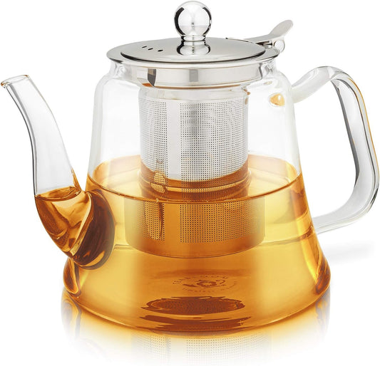Teabloom Siena Borosilicate Glass Teapot – Stain-Free, Heatproof Tea Maker With Removable Loose Tea Infuser – 40 oz (4-5 Cups)