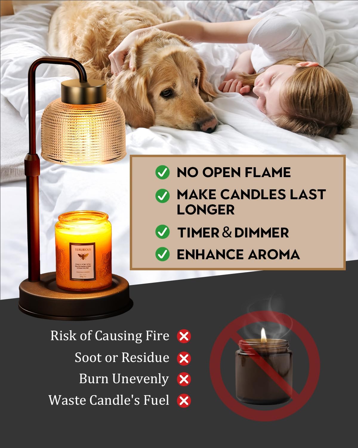 Modern Candle Warmer Lamp with Timer, Dimmable Candle Lamp Warmer, Mothers Day Birthday Gifts for Women Men, Black Candle Warmer, Adjustable Candle Light Warmer, Cozy Living Room Bedroom Home Decor