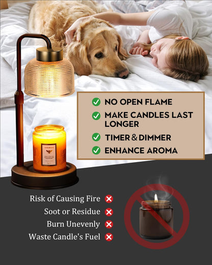 Modern Candle Warmer Lamp with Timer, Dimmable Candle Lamp Warmer, Mothers Day Birthday Gifts for Women Men, Black Candle Warmer, Adjustable Candle Light Warmer, Cozy Living Room Bedroom Home Decor