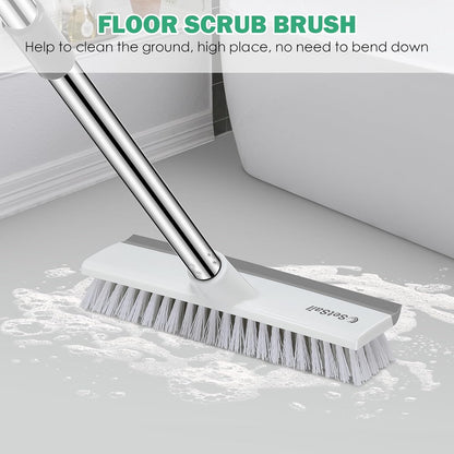 SetSail Floor Scrub Brush with 51-Inch Long Adjustable Handle 2 in 1 Scrape Brush Stiff Bristle Floor Scrubber for Cleaning Shower Bathroom Garage Kitchen Wall Deck Tub Tile | 2 in 1 Scrape Brush Stiff Bristle Floor Scrubber for Cleaning Shower Bathroom
