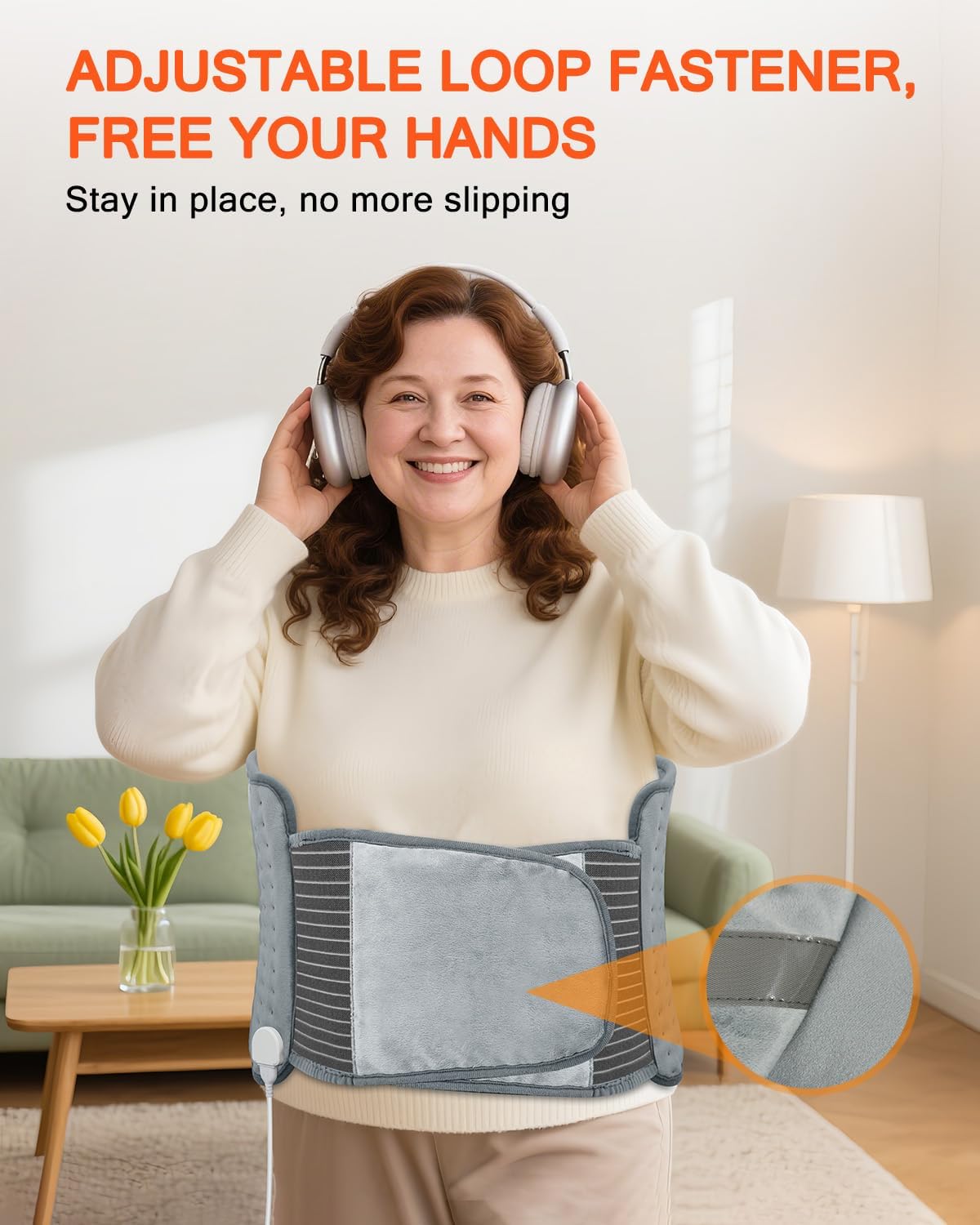 Electric Heating Pad for Back with Adjustable Belt, Moist Heat for Cramps | 12"X24"+26" Large Size, Hands-Free Wear, 6 Heat Levels, 4 Timers, Auto Shut Off, Machine Washable, Gift For Women & Men