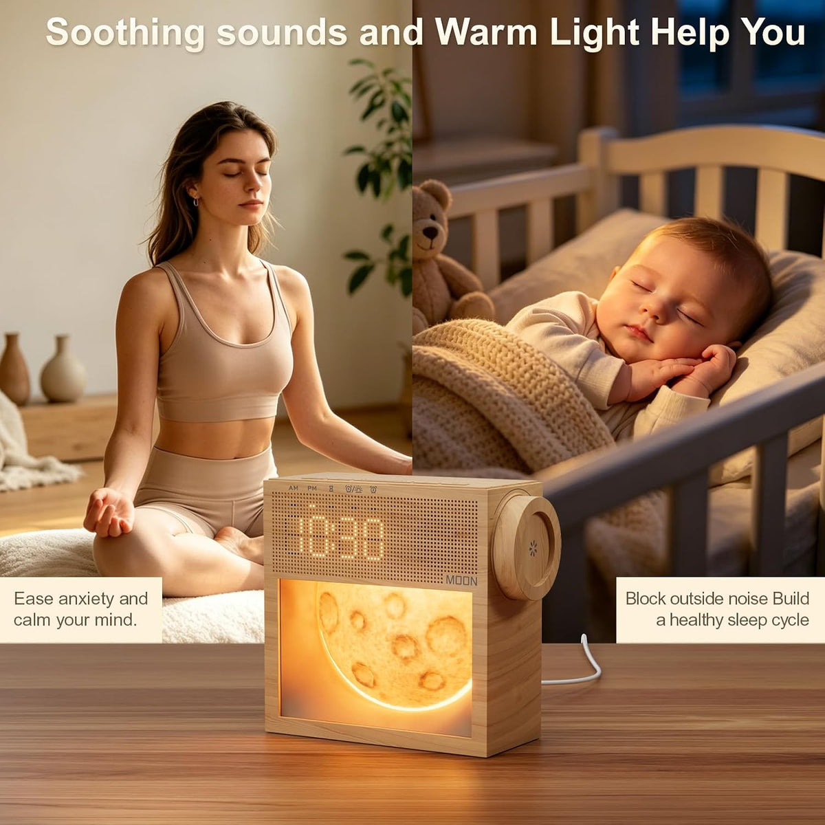 Sunrise Alarm Clock, White Noise Sound Machine, Bedroom Dimmable Moon Lamp