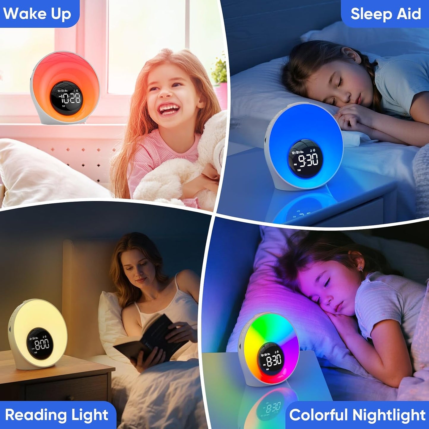 AFEXOA Sunrise Alarm Clock with Wake Up Light & White Noise Machine | 30 Soothing Sounds, 14 Colors Dimmable Nightlights, Digital Dual Alarm Clock for Bedroom/Heavy Sleepers/Adults/Kids