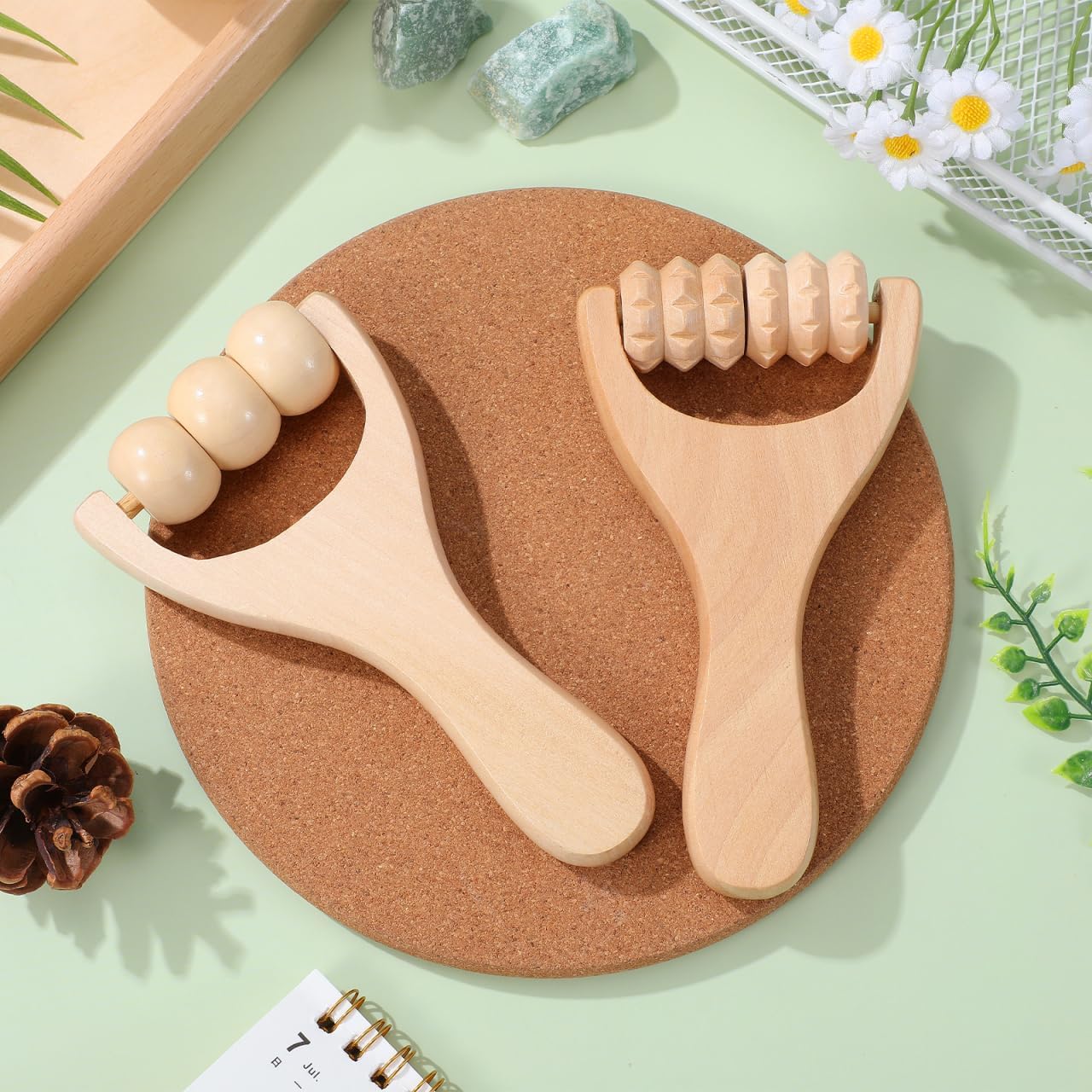 Healifty Wooden Foot Massage Roller 2-Pack Handheld Massage Tool for Feet Neck Shoulders Back Legs Arms and Face Smooth Natural Material Compact Daily Use Acupoint Massager