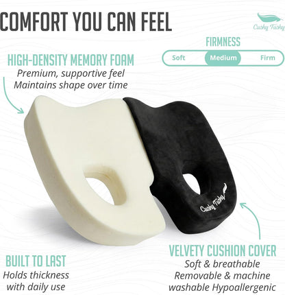 Cushy Tushy Premium Foldable Travel Seat Cushion - for Relief of Lower Back, Sciatic, Butt and Tailbone Pain - for Home & Office Use, Perfect for Travel or Driving - Coccyx Seat Cushion