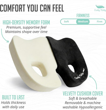 Cushy Tushy Premium Foldable Travel Seat Cushion - for Relief of Lower Back, Sciatic, Butt and Tailbone Pain - for Home & Office Use, Perfect for Travel or Driving - Coccyx Seat Cushion