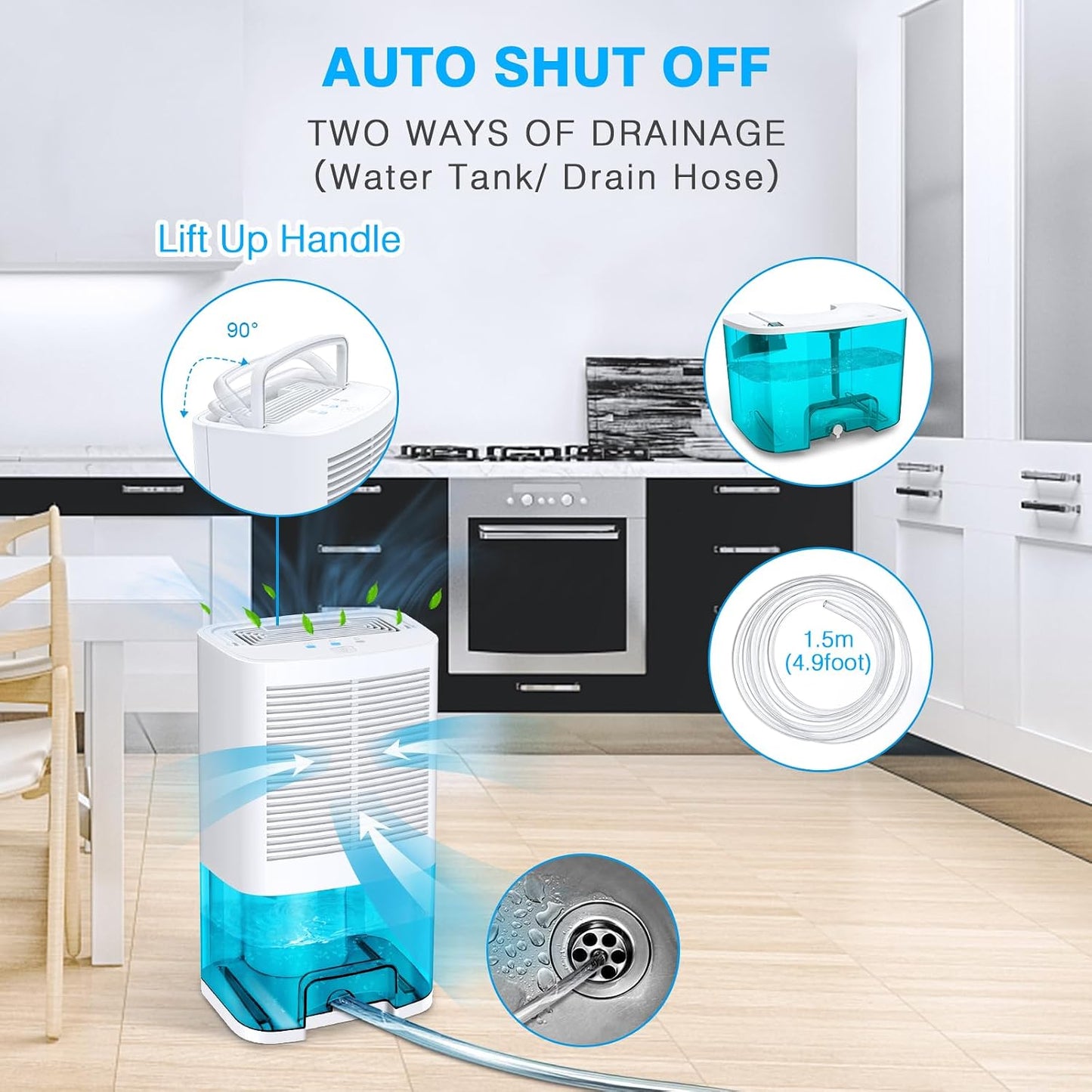 Dehumidifier 68oz(2000ml) Small Dehumidifier with Drain Hose for Up to 650 sq.ft Ultra Quiet Mini Portable Air for Home Basements Bathroom Bedroom Closet Kitchen RV