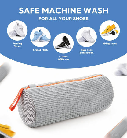 VASSON Shoe Washing Machine Bag, 2 Pack XL Laundry Bags for Sneakers | Heavy-duty thick material for noise reduction. Fits large shoes up to Size 13 - Cool Grey/Blue