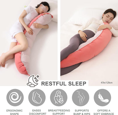 Peallow(Pat. Pend) – Long Round Body Pillow for Adults, Bolster Pillow for Sleeping, Soft and Supportive Pillow for Sleeping & Lumbar Support (Green-White, 29.5")