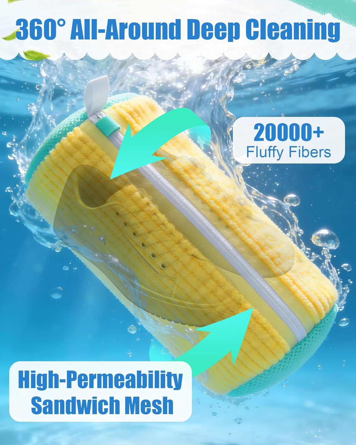 Shoe Washing Machine Bag, 2Pcs Reusable Laundry Shoe Bag for Washer and Dryer, 360° Deep Cleaning Mesh Shoe Wash Bag, Durable Sneaker Cleaning Bag Fit for All Shoes Types (Yellow)