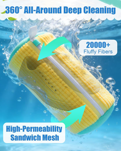 Shoe Washing Machine Bag, 2Pcs Reusable Laundry Shoe Bag for Washer and Dryer, 360° Deep Cleaning Mesh Shoe Wash Bag, Durable Sneaker Cleaning Bag Fit for All Shoes Types (Yellow)