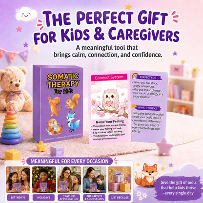 Somatic Therapy Cards for Kids, 52 Emotional Regulation Exercises Mindfulness, Calm, Focus & Coping Skills Therapy Tools for Home, School, Calm Down Corner Ages 5-12