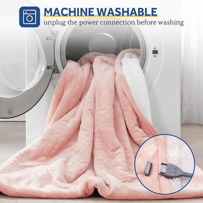 Sealy Electric Throw Blanket Heated Flannel & Sherpa Auto Shutoff 50"x60"