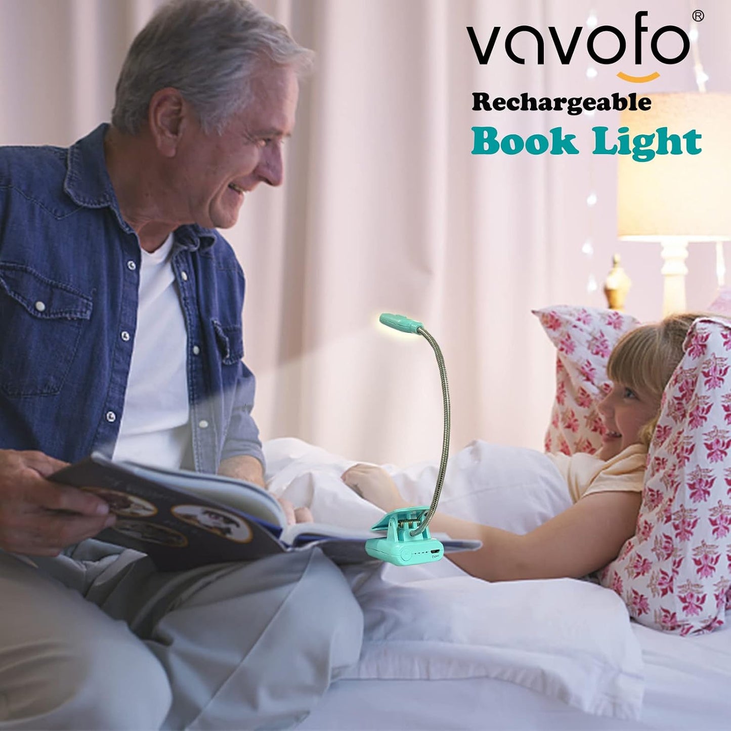 VAVOFO Rechargeable Book Light for Reading in Bed Kids, 7 LED Reading Light with 9-Level Warm Cool White Daylight, Eye Care Lamp with Power Indicator for Bookworms (Yellow)