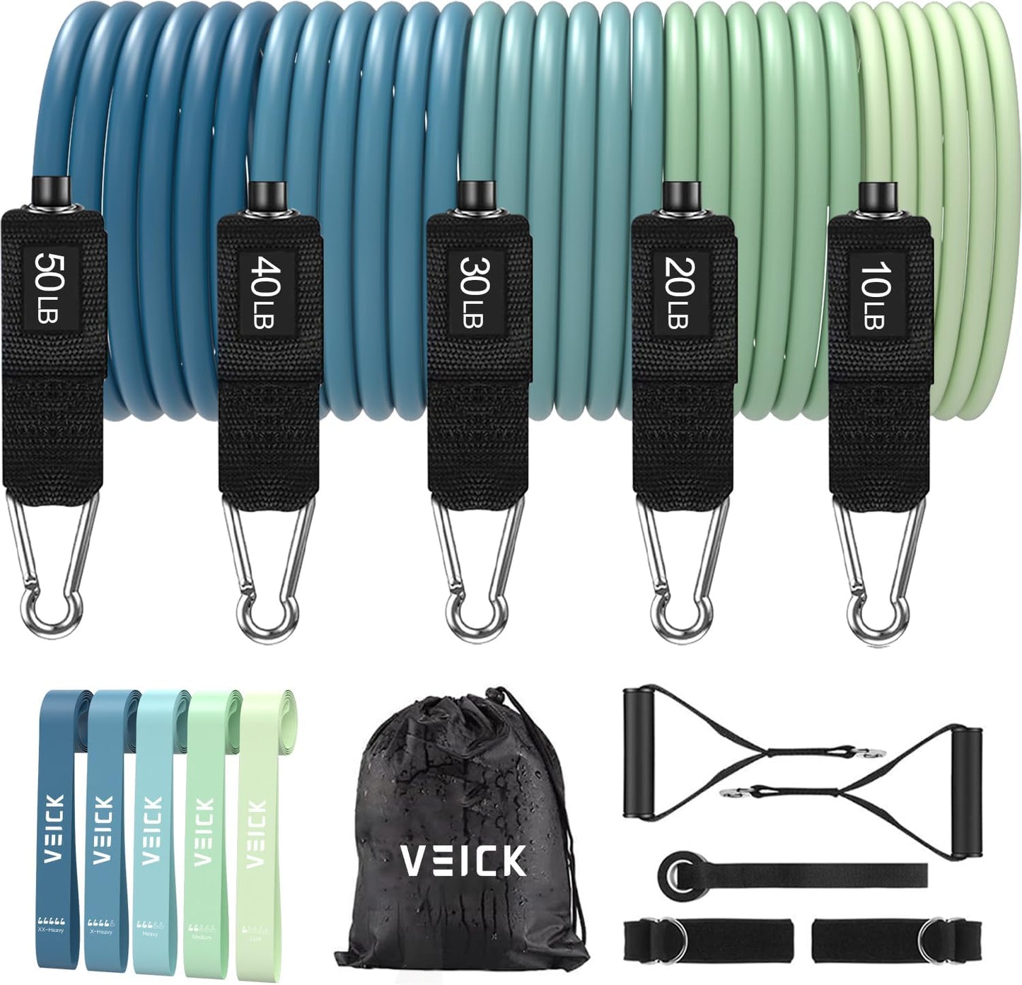 VElCK Resistance Bands Set with Handles for Exercise, Workout and Home Gym | 100% Natural Latex, 10-150LBS, Versatile for Yoga, Pilates, Strength, Home Gym